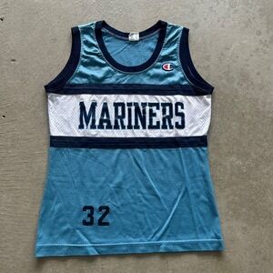 Vintage 80s Champion Mariners Basketball Jersey Size 12 Blue Nylon #32